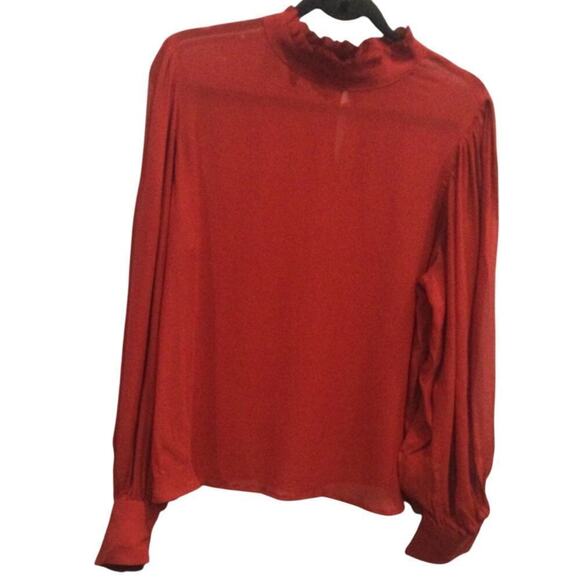 J.Crew Womens Ruffleneck Top Medium Red Chiffon Whimsigoth Sheer Classic Office - Picture 1 of 14